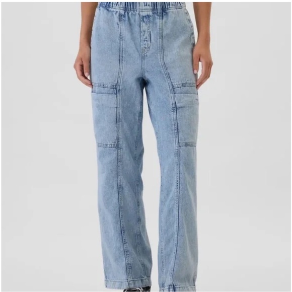 Gap Factory High Rise Wide-Leg Cargo Pull-On Jeans Size Medium - Picture 2 of 5